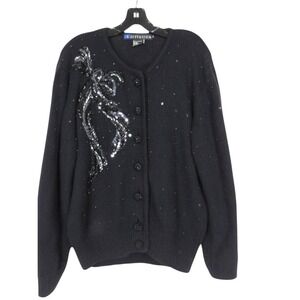 I.B. DIFFUSION Beaded/Sequin Large BOW Silk/Rabbit Hair Blend SWEATER Cardigan M